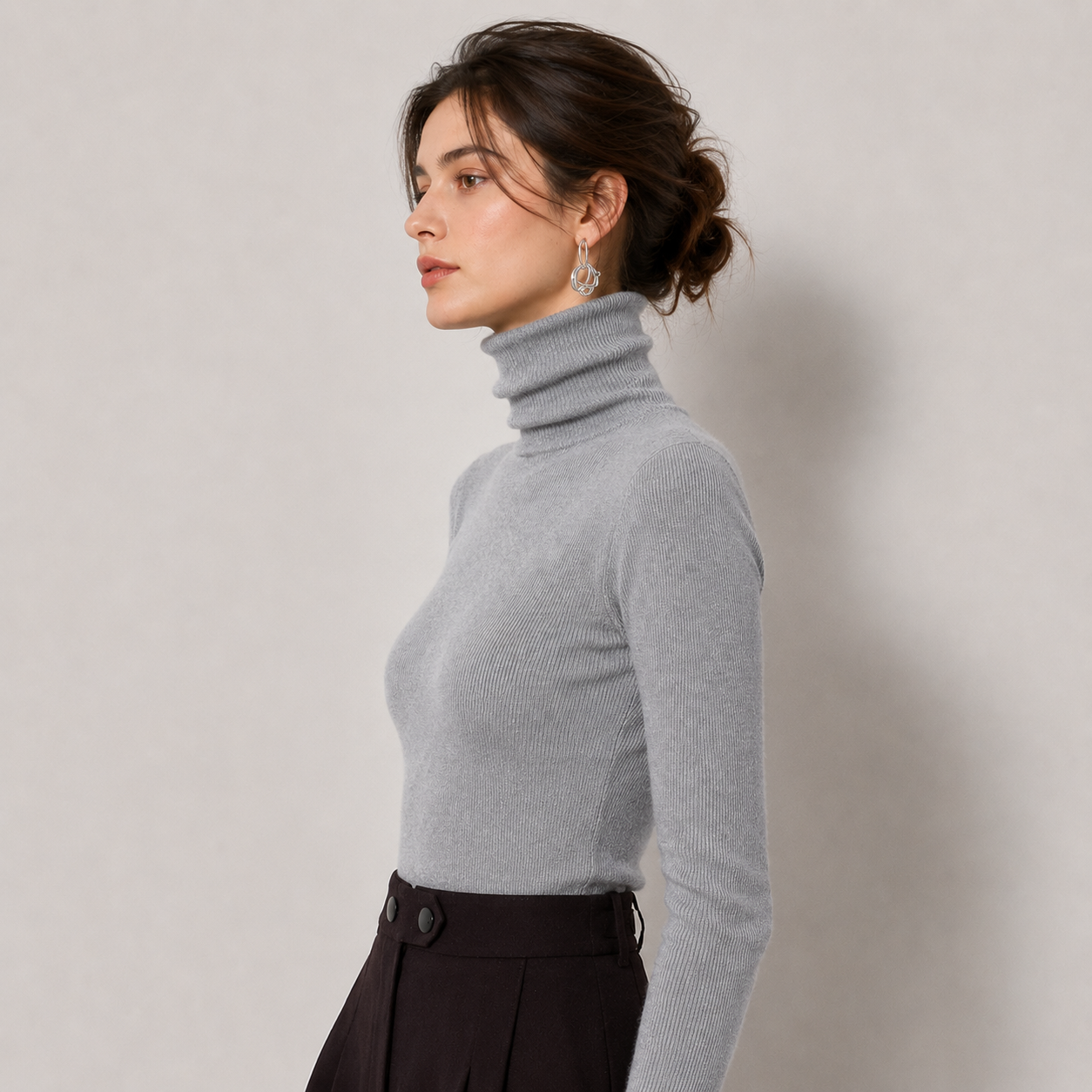 Women's Cashmere Look Turtleneck Lightweight Warm Knit Pullover