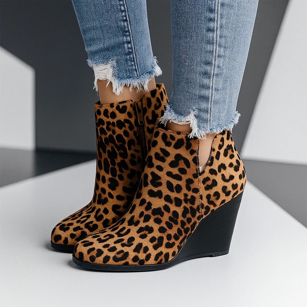Chic Suede Wedge Ankle Boots with Side Cut-Out