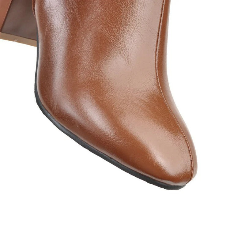 Heeled Knee High Leather Boots with Side Zip
