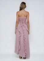 Vestido Largo Lila Elegante Plisado para Mujer