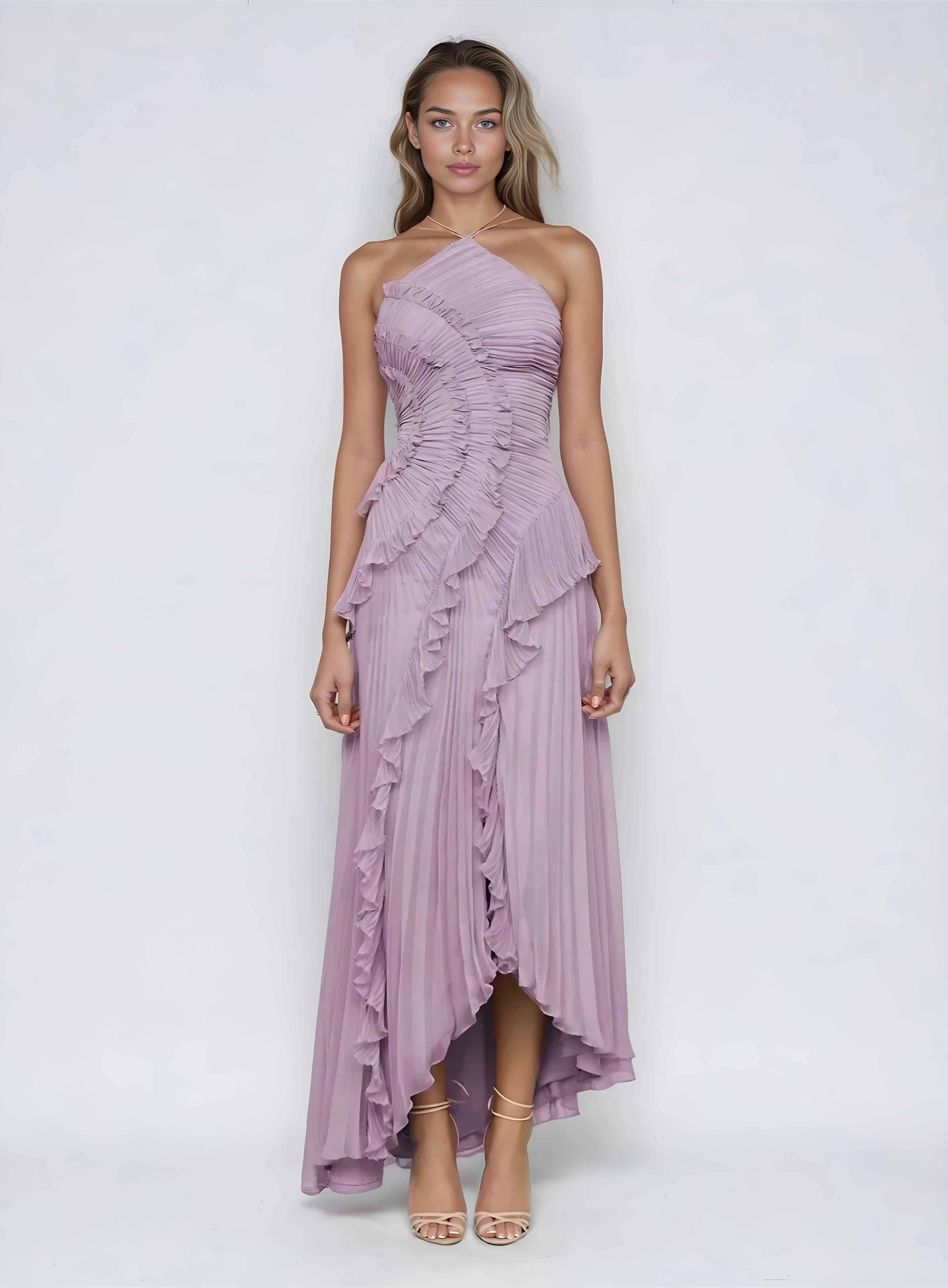 Sancia - Vestido midi plisado con holanes