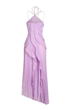 Vestido Largo Lila Elegante Plisado para Mujer