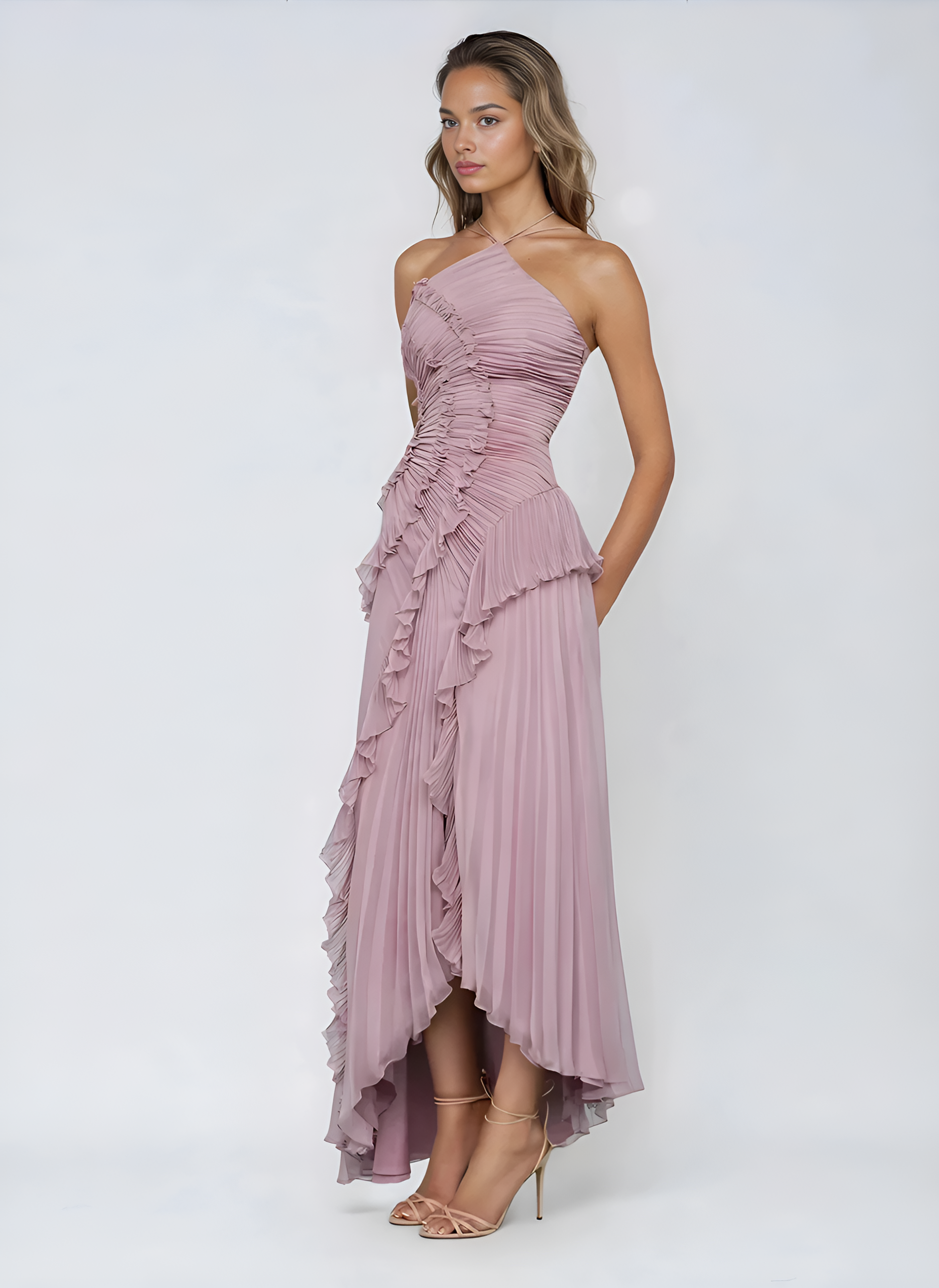 Sancia - Vestido midi plisado con holanes