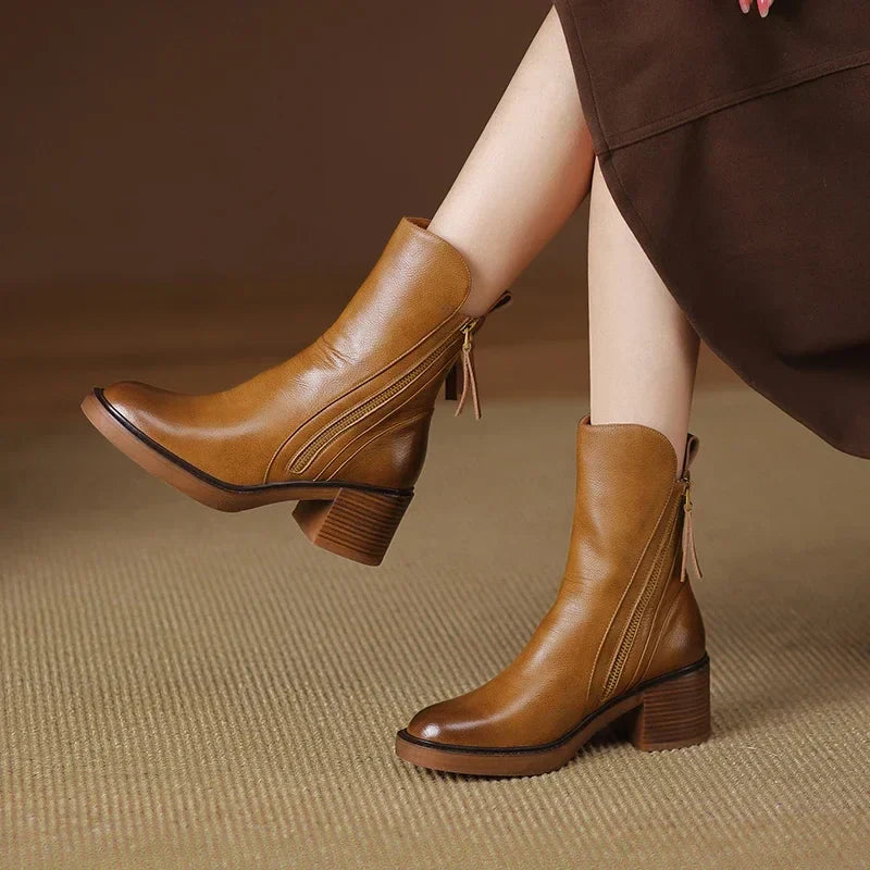 Botines Negros de Tacón Grueso para Mujer con Cierre Lateral Estilo Casual Elegante