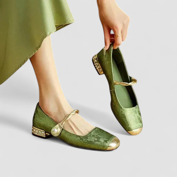 Zapatos Femeninos Planos Elegantes con Punta Redonda para Fiesta Verde