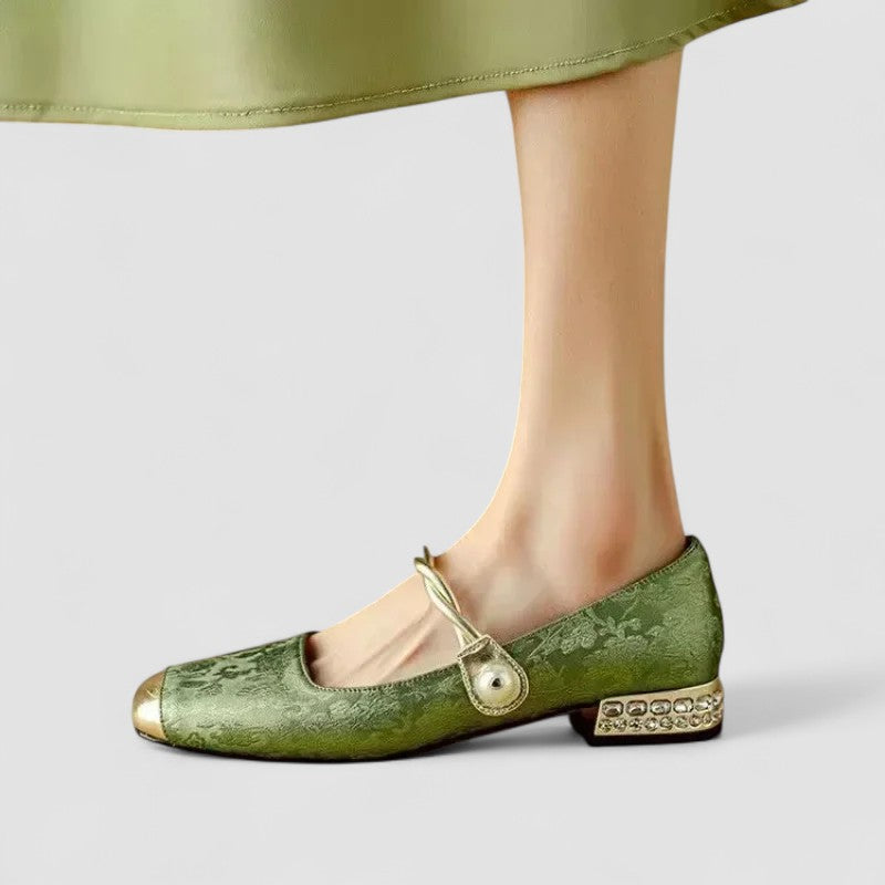 Zapatos Femeninos Planos Elegantes con Punta Redonda para Fiesta Verde