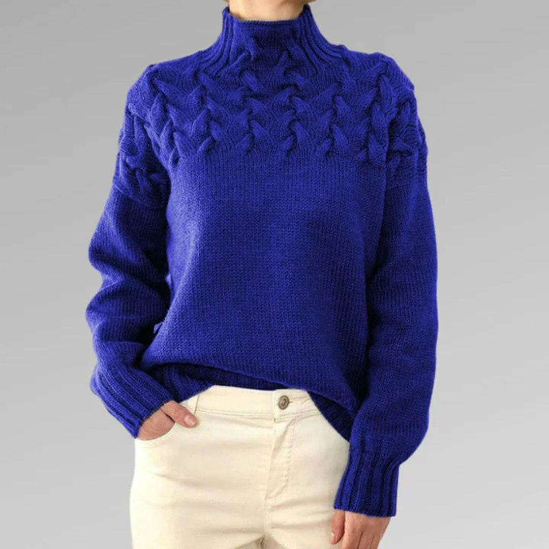 Women's Cable Knit High Neck Jumper with Textured Yoke