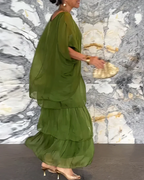 Vestido Femenino Largo Fluido de Capas para Verano Verde