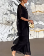 Vestido Femenino Largo Fluido de Capas para Verano Verde
