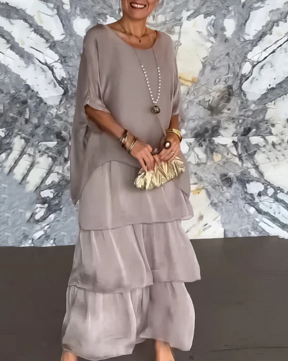 Vestido Femenino Largo Fluido de Capas para Verano Verde