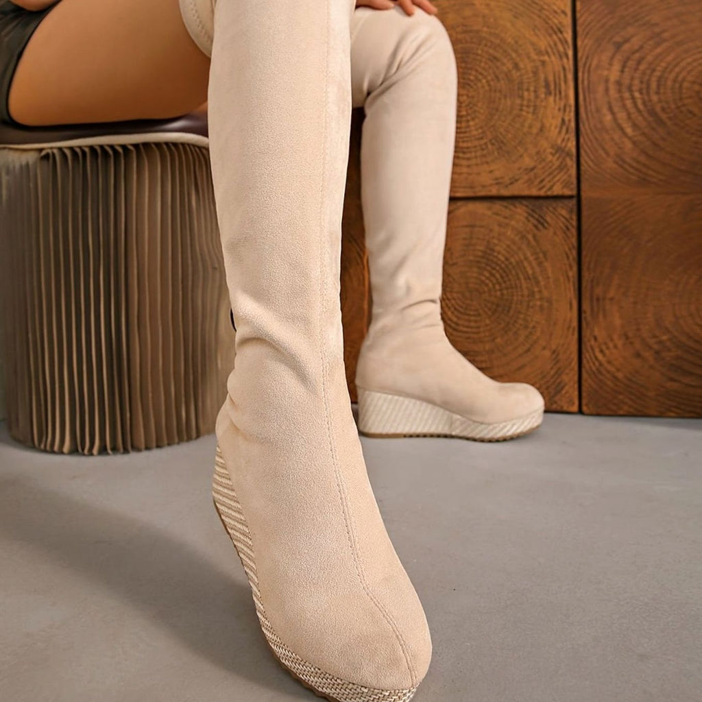 Suede Over the Knee Boots with Woven Wedge Sole
