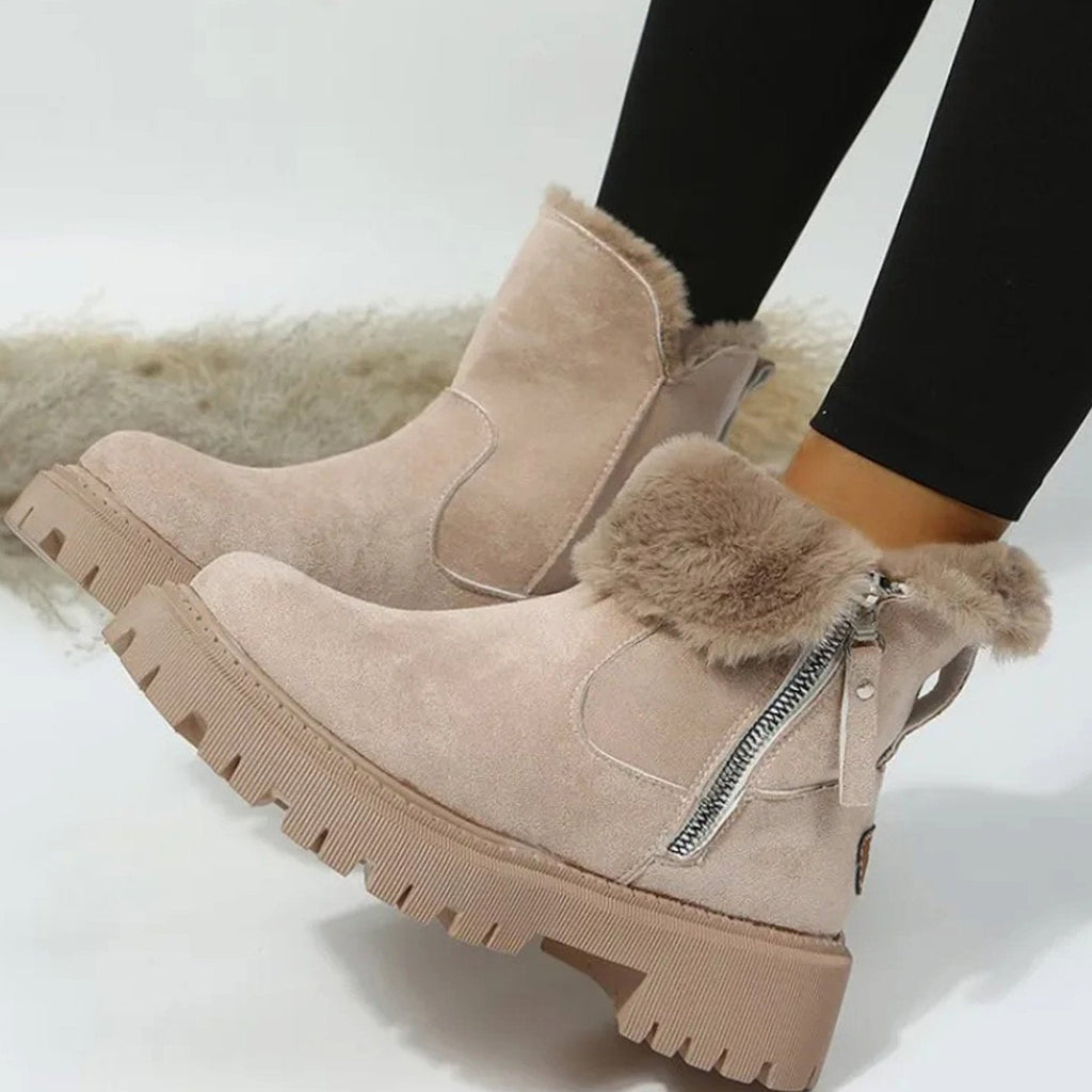 Warm Suede Winter Ankle Boots with Fluffy Fur Collar
