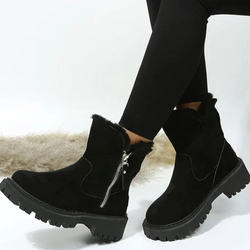 Warm Suede Winter Ankle Boots with Fluffy Fur Collar