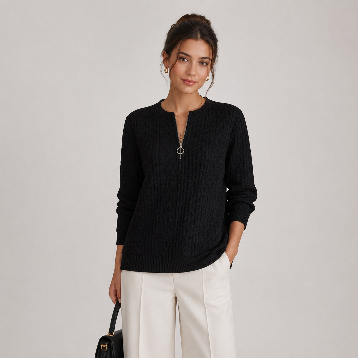Women's Lightweight Sweater Zip Collar Long Sleeve Knitwear