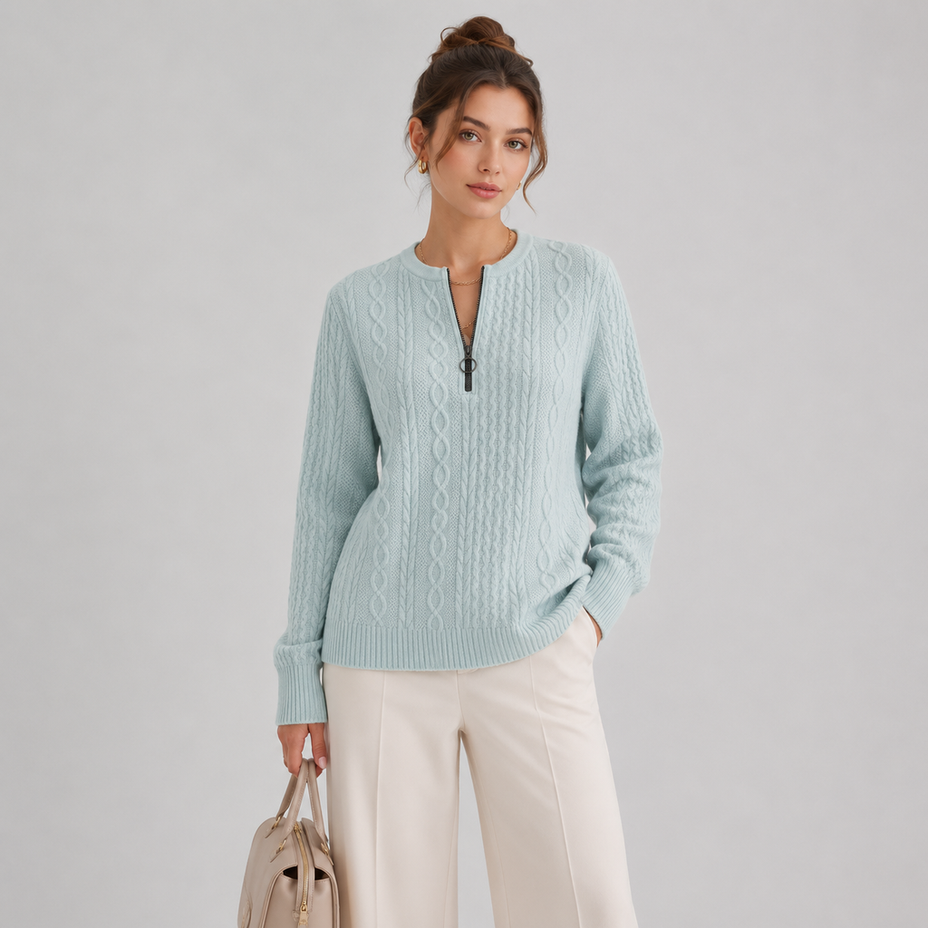 Women's Lightweight Sweater Zip Collar Long Sleeve Knitwear