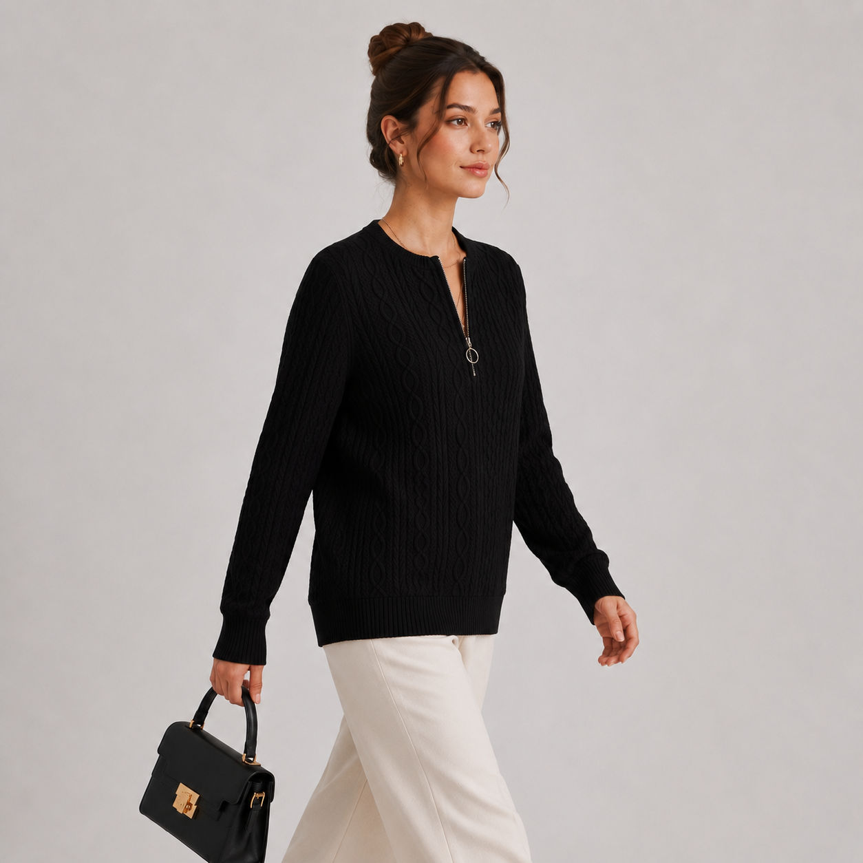 Women's Lightweight Sweater Zip Collar Long Sleeve Knitwear
