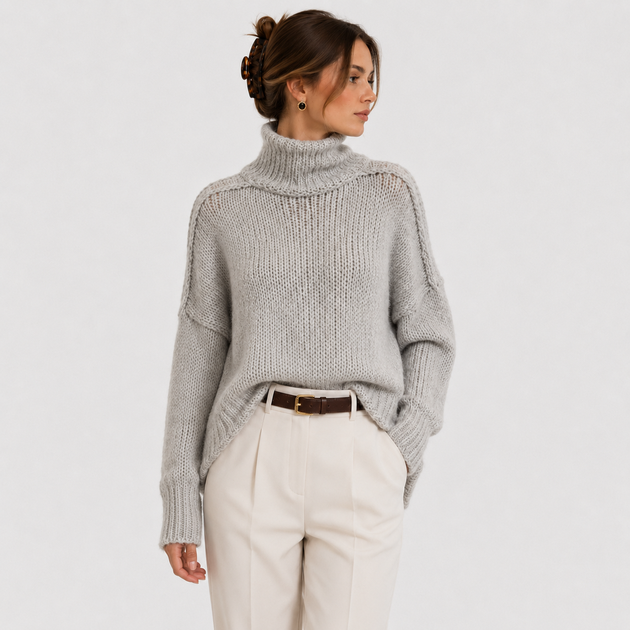 Women's Relaxed Knit Sweater Comfortable Long Sleeve Pullover