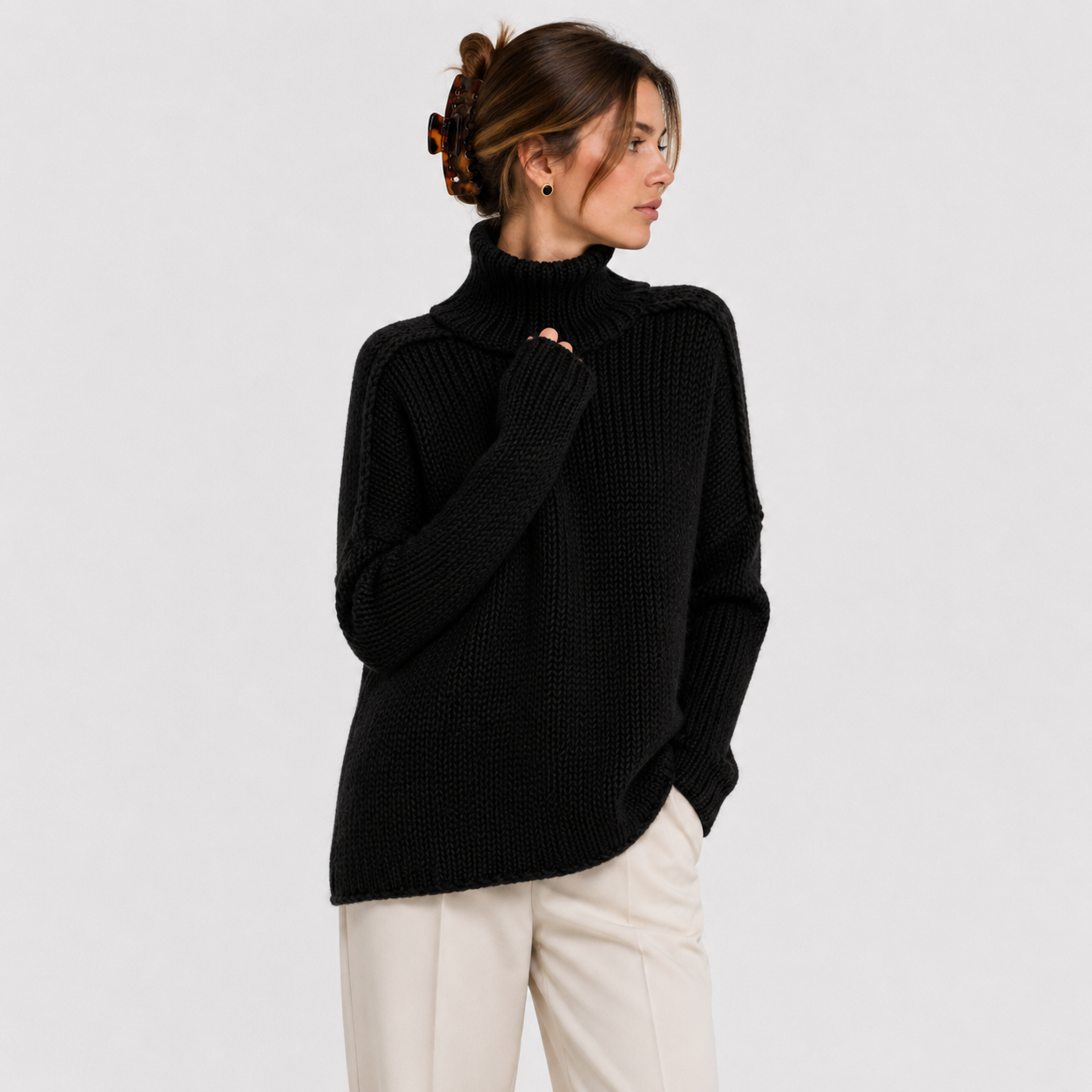 Women's Relaxed Knit Sweater Comfortable Long Sleeve Pullover