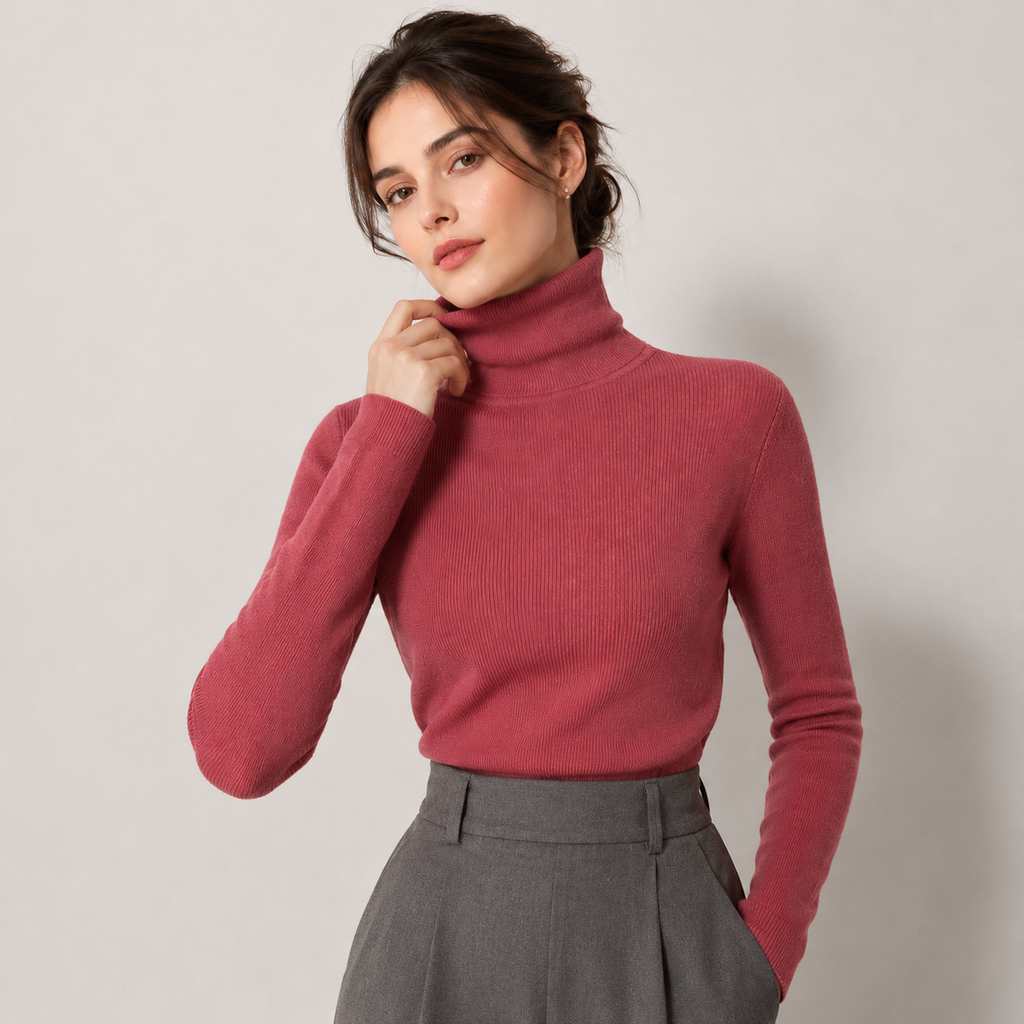 Women's Cashmere Look Turtleneck Lightweight Warm Knit Pullover