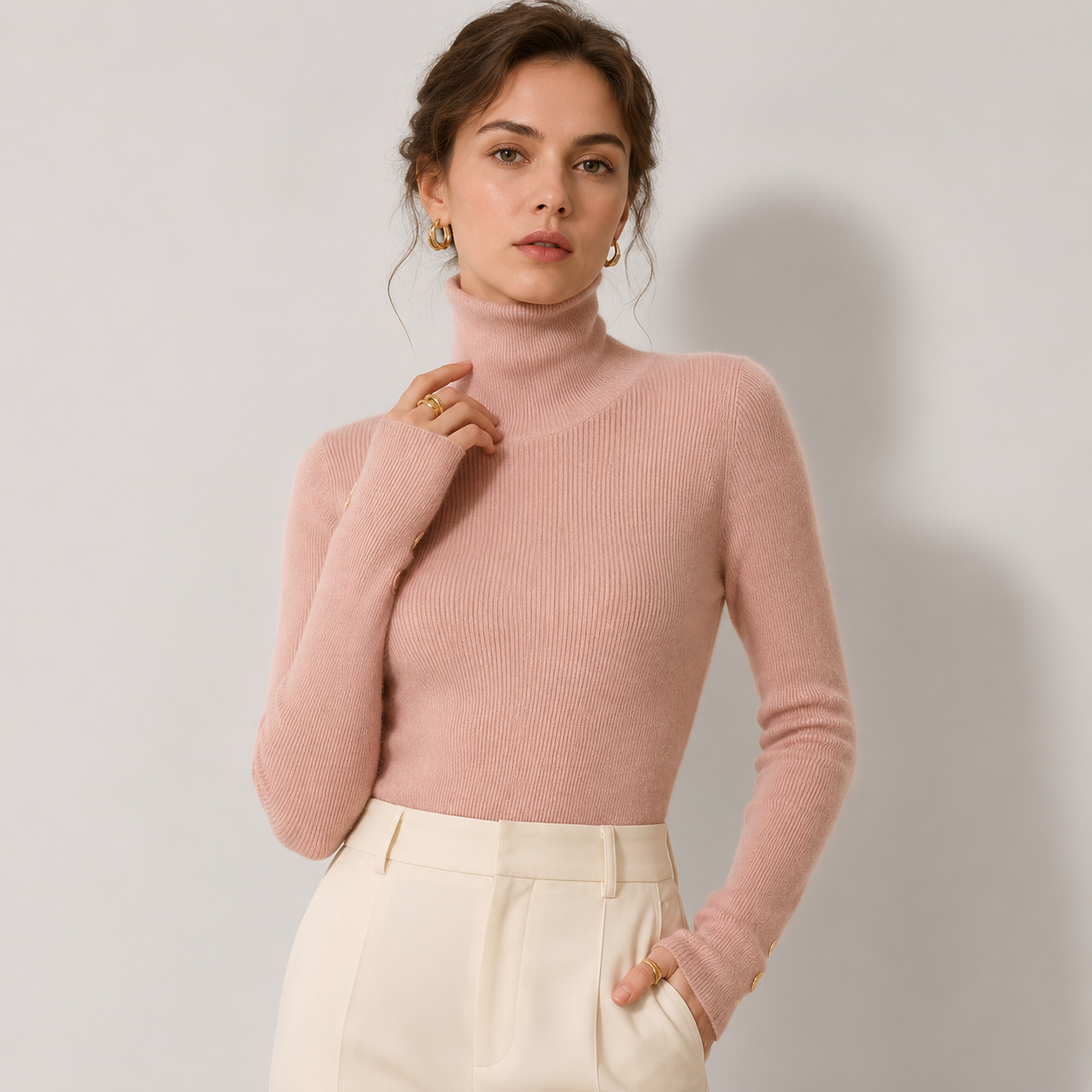 Women's Cashmere Look Turtleneck Lightweight Warm Knit Pullover