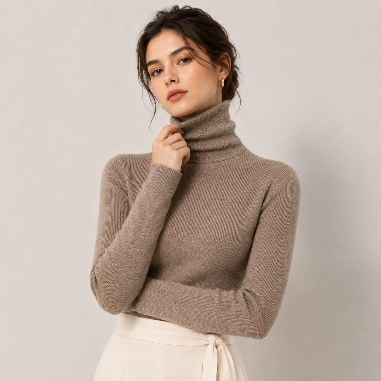 Women's Cashmere Look Turtleneck Lightweight Warm Knit Pullover