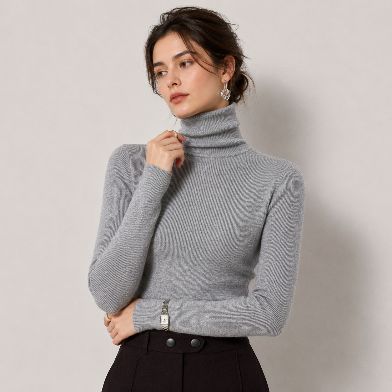 Women's Cashmere Look Turtleneck Lightweight Warm Knit Pullover