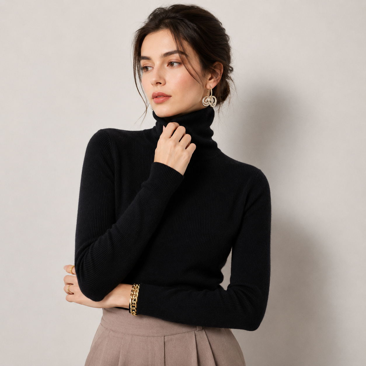 Women's Cashmere Look Turtleneck Lightweight Warm Knit Pullover