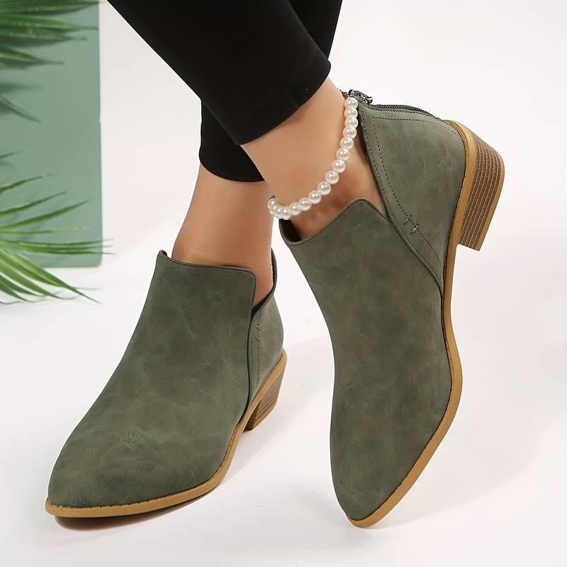 Women's Suede Ankle Boots Pointed Toe Block Heel Side Zip Casual Autumn Winter Everyday