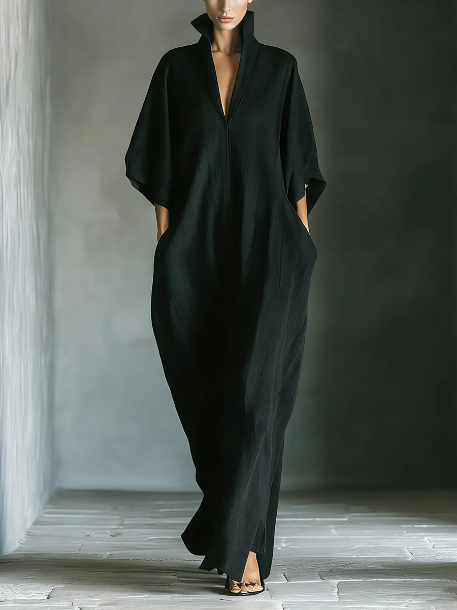 Vestido Largo Femenino Minimalista de Corte Suelto Negro Elegante