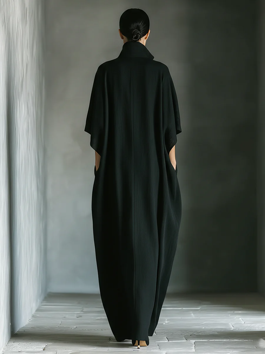 Vestido Largo Femenino Minimalista de Corte Suelto Negro Elegante