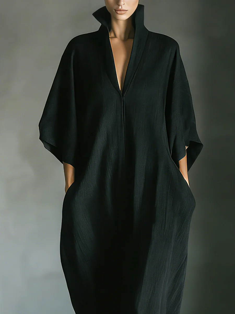 Vestido Largo Femenino Minimalista de Corte Suelto Negro Elegante
