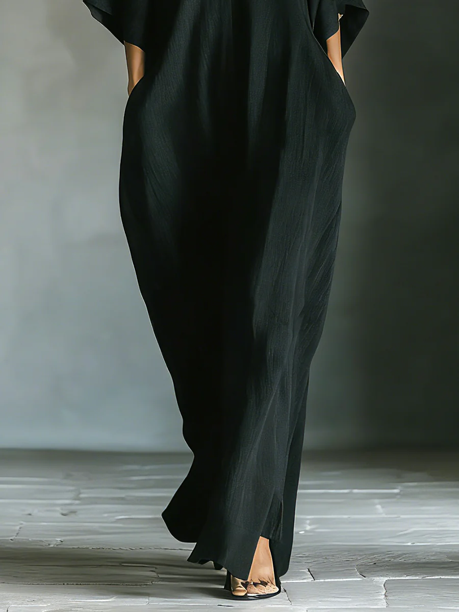 Vestido Largo Femenino Minimalista de Corte Suelto Negro Elegante