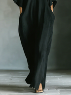 Vestido Largo Femenino Minimalista de Corte Suelto Negro Elegante