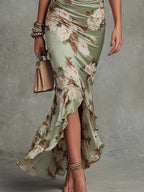 Vestido Femenino Floral Ajustado Elegante para Verano Verde