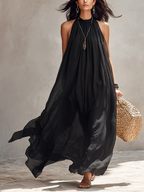 Vestido Femenino Largo Fluido sin Mangas para Verano Negro