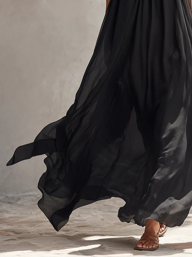 Vestido Femenino Largo Fluido sin Mangas para Verano Negro