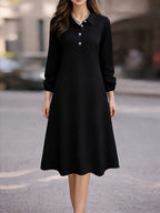 Vestido Midi Camisero Manga Larga Elegante para Oficina y Uso Casual