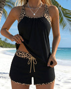 Tankini Leopardenmuster Gerippt Kordelzug