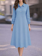 Vestido Midi Camisero Manga Larga Elegante para Oficina y Uso Casual