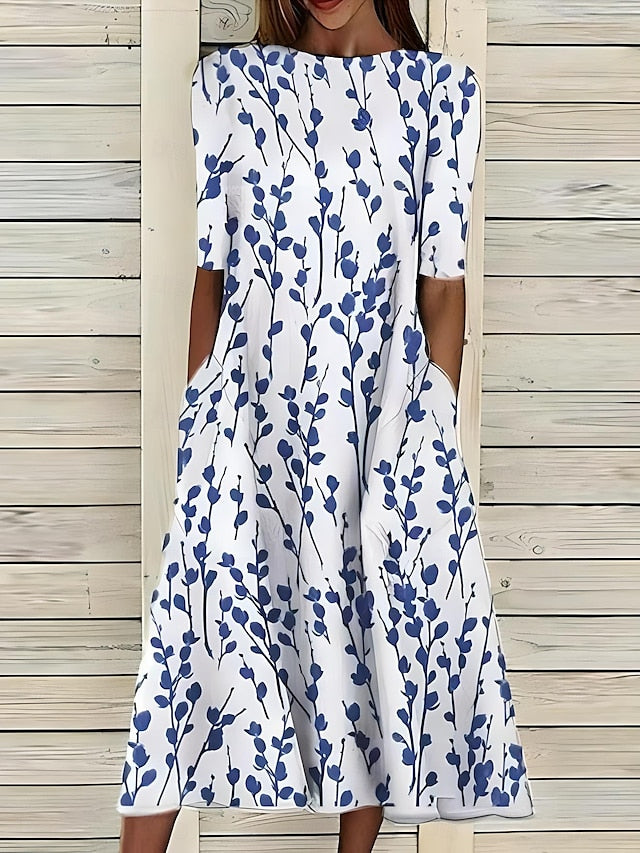 Vestido Femenino Midi Estampado Casual para Verano