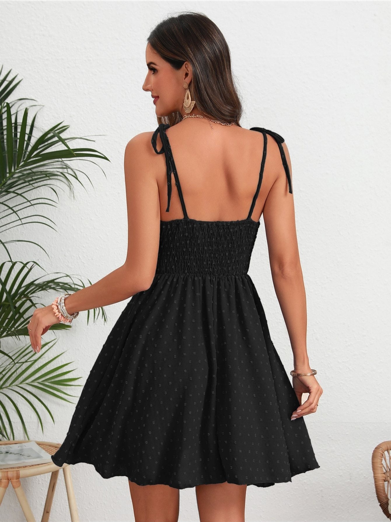 Vestido corto con tirantes finos para mujeres, vestido sin espalda con estampado de lunares, ropa casual para uso diario, vacaciones, fiestas