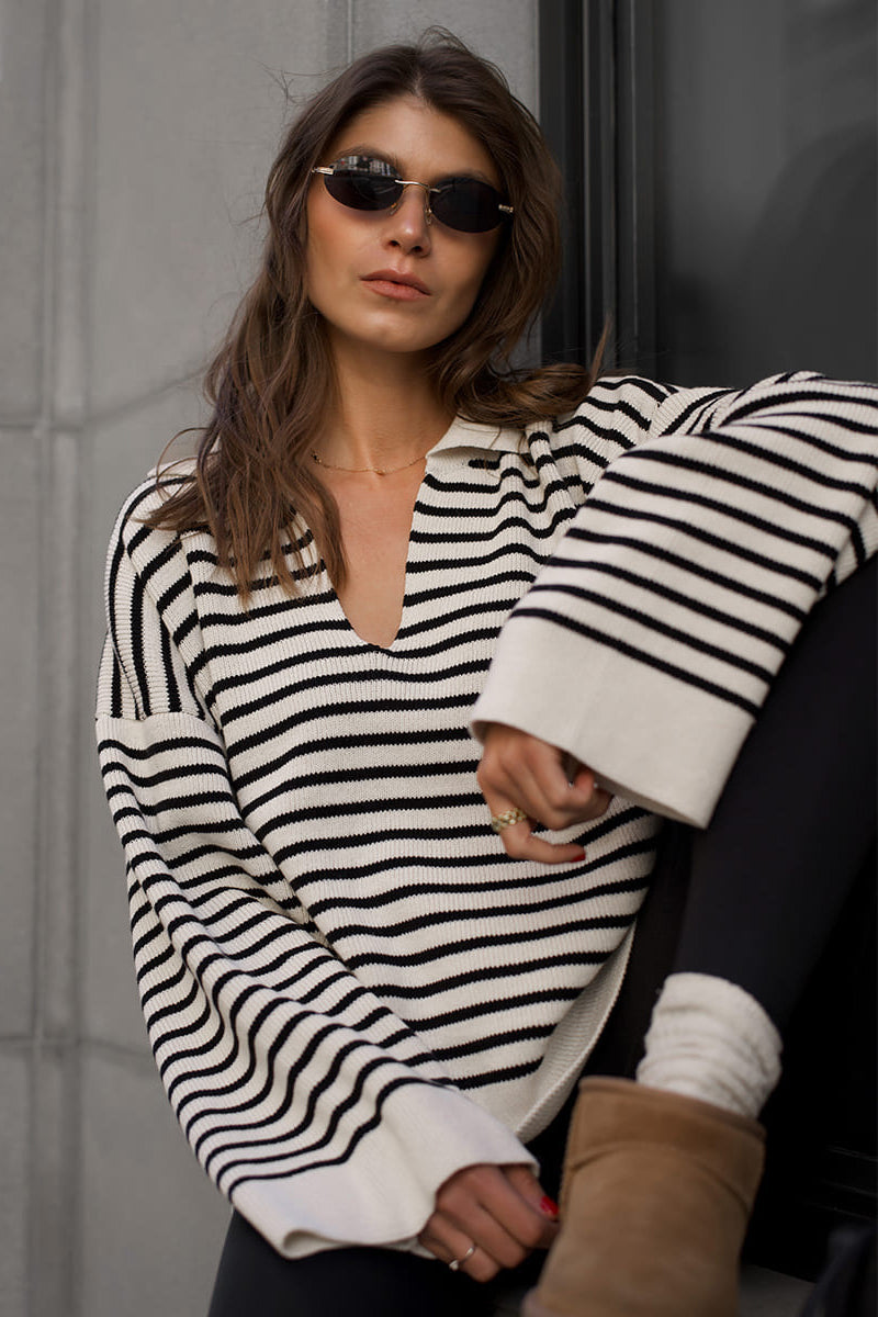 Drune | Cozy striped knitted turtleneck sweater
