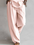 Conjunto Mujer Blusa de Hombros Descubiertos y Pantalón Amplio Estilo Boho Chic para Verano y Vacaciones