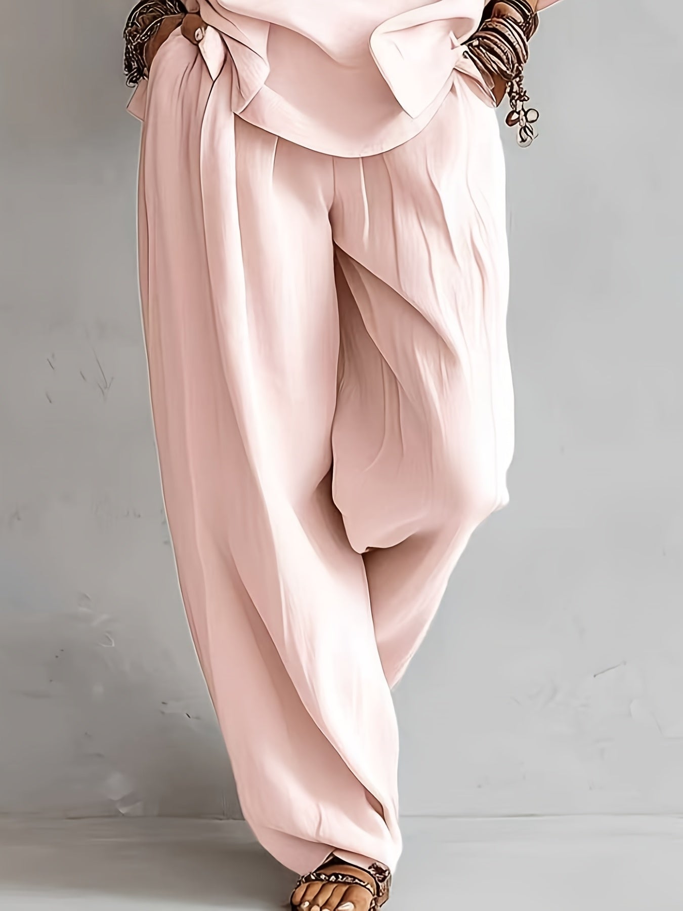 Conjunto Mujer Blusa de Hombros Descubiertos y Pantalón Amplio Estilo Boho Chic para Verano y Vacaciones