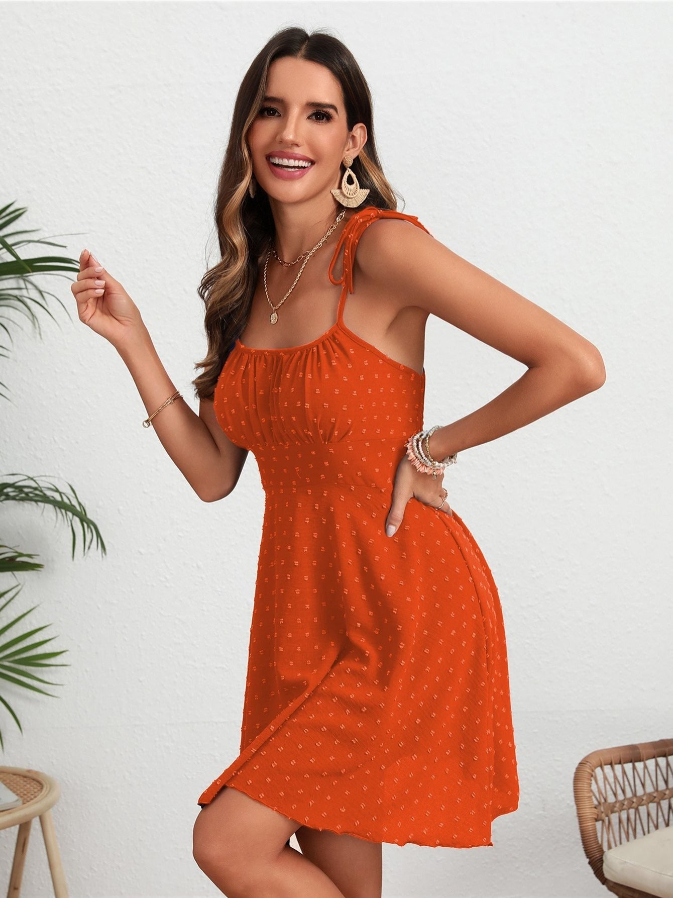 Vestido corto con tirantes finos para mujeres, vestido sin espalda con estampado de lunares, ropa casual para uso diario, vacaciones, fiestas