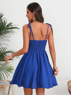 Vestido corto con tirantes finos para mujeres, vestido sin espalda con estampado de lunares, ropa casual para uso diario, vacaciones, fiestas