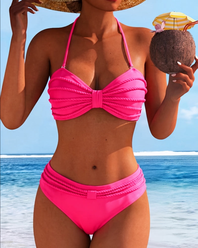 Bikini Bandeau Texturizado de Dos Piezas Ajustable Estilo Playa y Vacaciones para Mujer