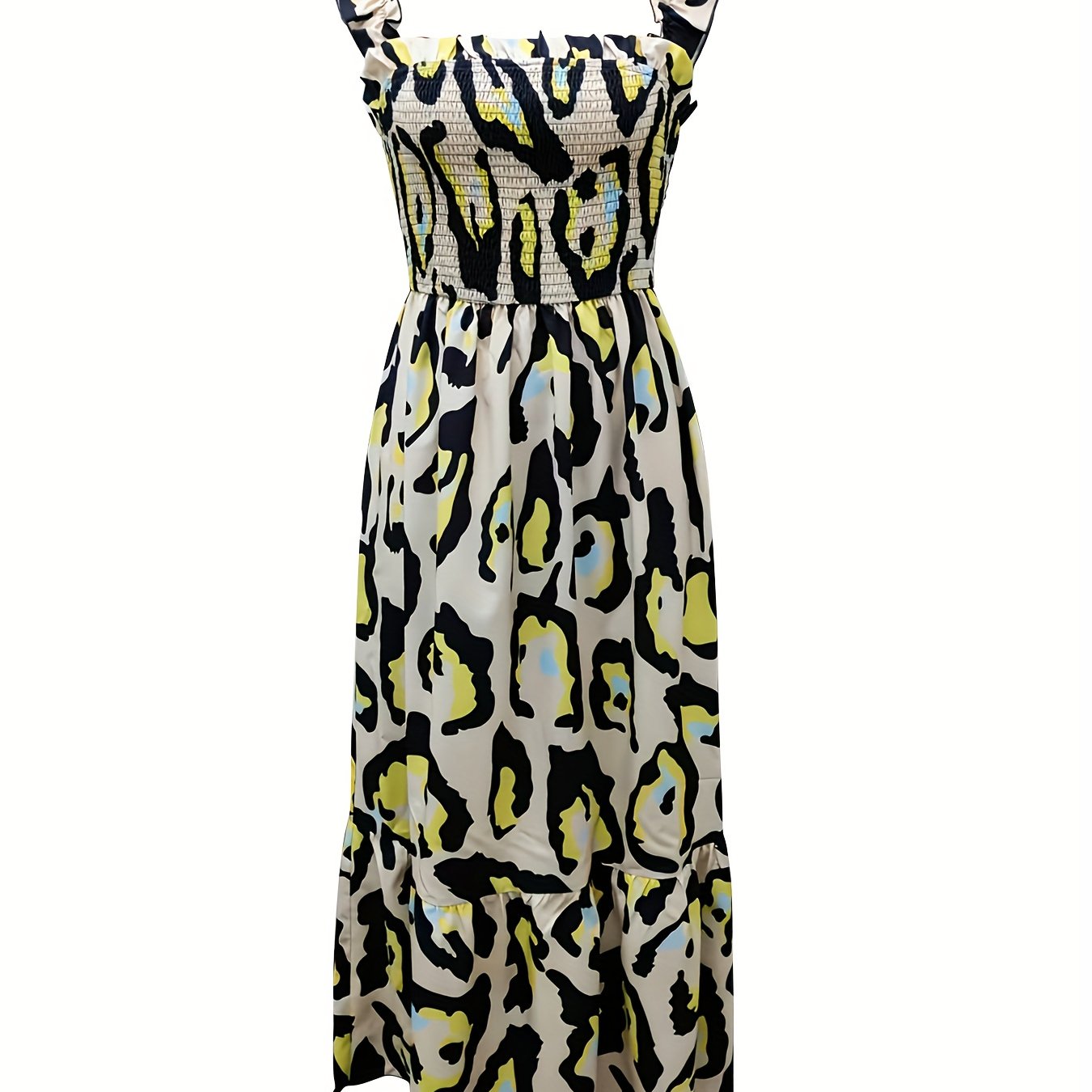 Vestido Maxi Casual Boho Chic con Escote Cuadrado y Falda Fluida Mujer