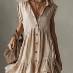 Vestido mini elegante y cómodo para mujer, color albaricoque, hombros anchos, sin mangas, moda especial