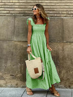 Vestido Maxi Casual Boho Chic con Escote Cuadrado y Falda Fluida Mujer